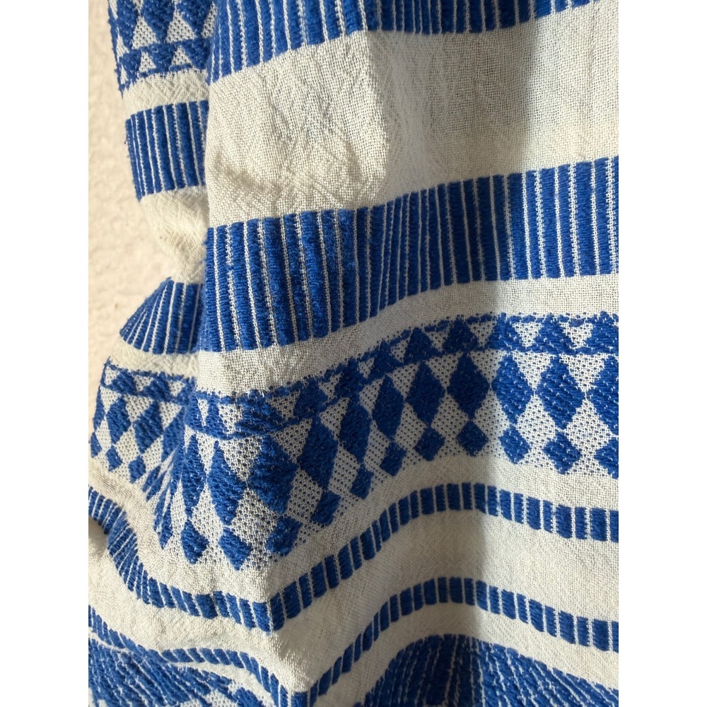 Pearl & Caviar S/M Blue White Geometric Print Tassel Midi Dress Pockets Boho - Picture 10 of 10